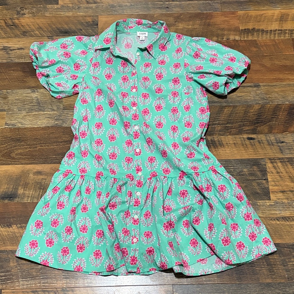 J. Crew Bubble Sleeve Mint‎ and Pink Floral Mini dress
